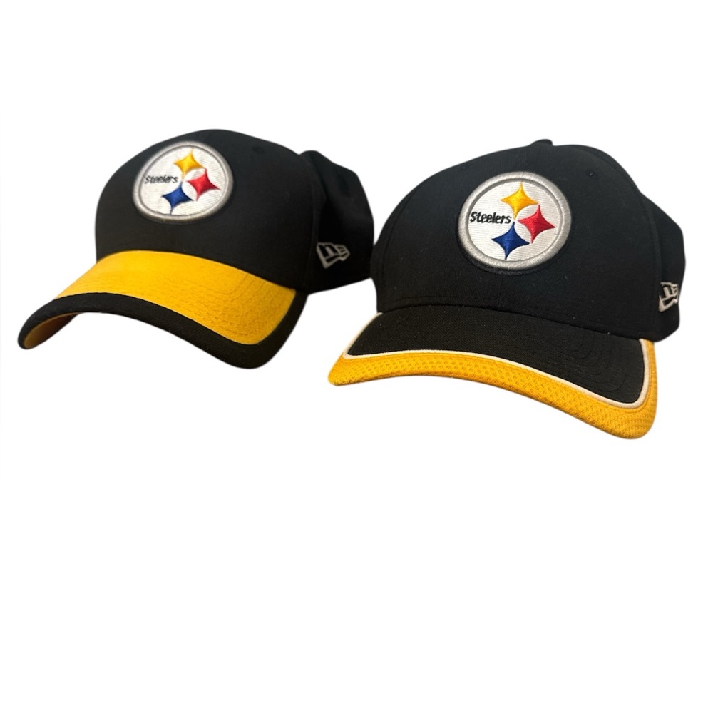 Set of 2 NFL Pittsburgh Steelers New Era Baseball Hat Flex Black Yellow Cap M